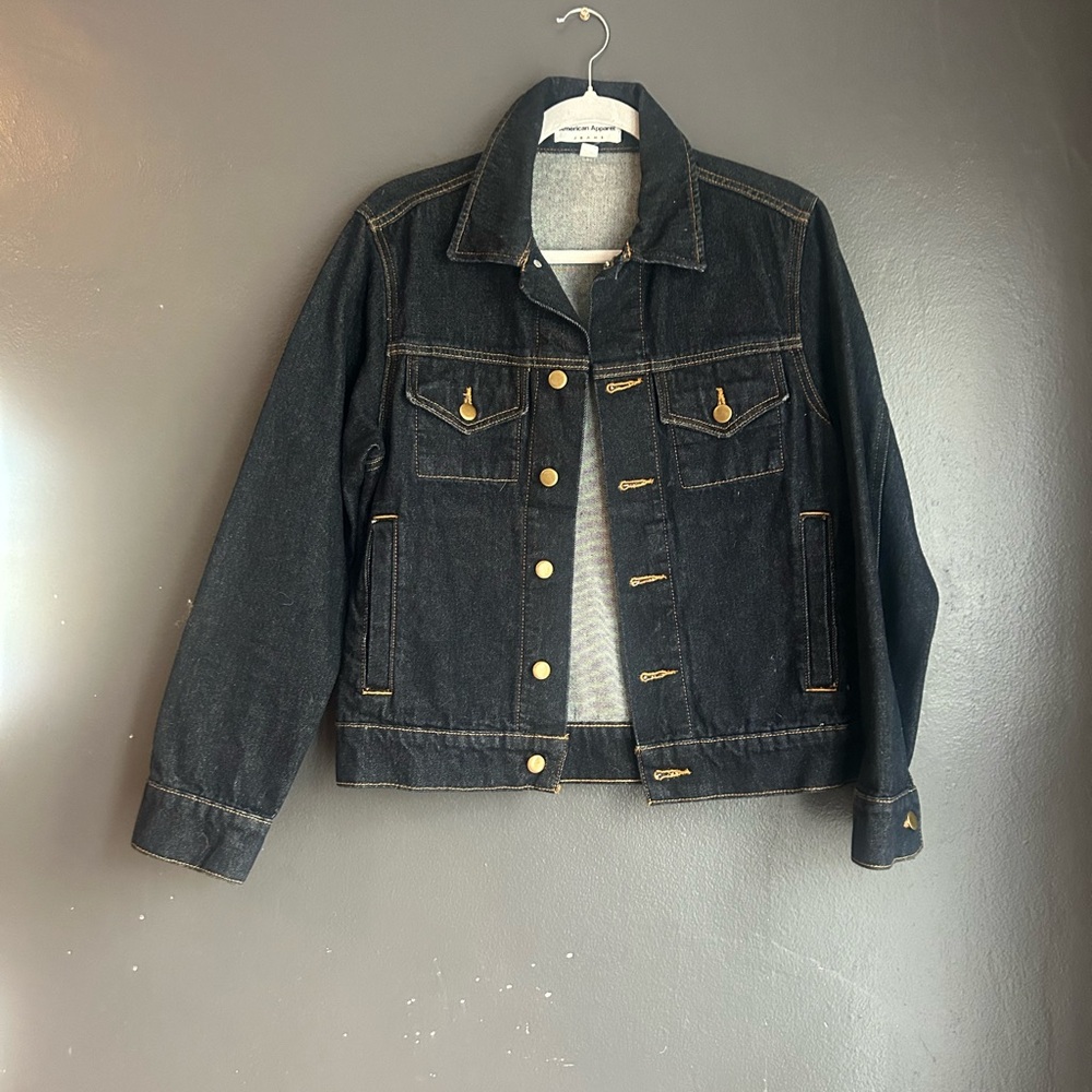 American Apparel Black Denim Jean Jacket with Gold Hardware